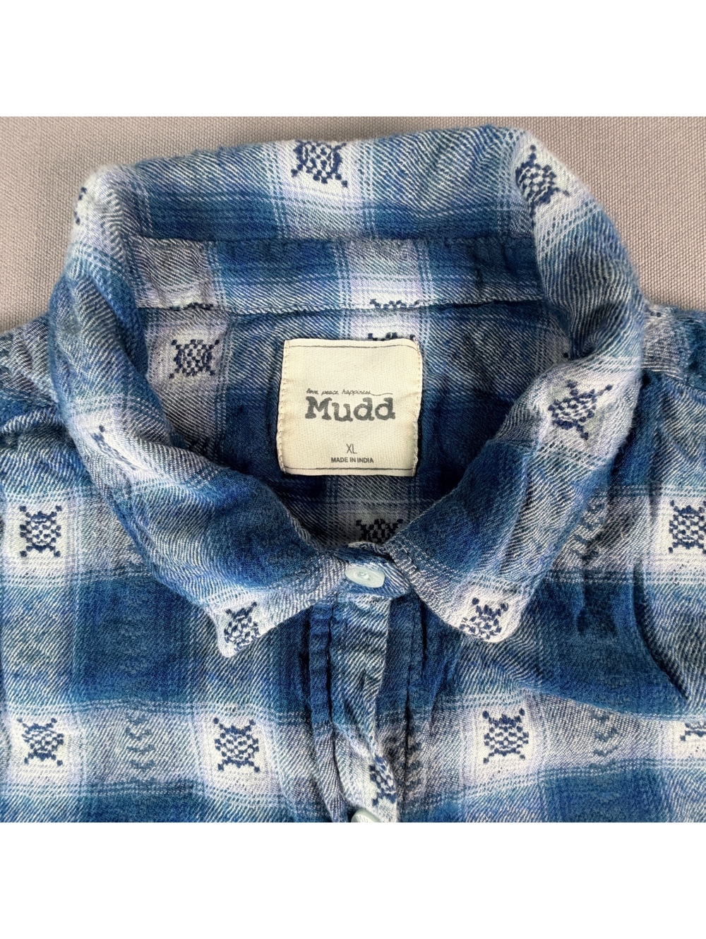 VTG Mudd Flannel Shirt Womens XL Blue White Plaid Button Up Grunge Shacket Y2K - Picture 2 of 6